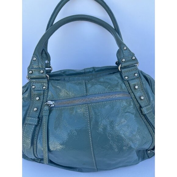 RARE VTG Y2K Lockheart shoulder teal blue patent leather bag large with dustbag - Picture 2 of 15